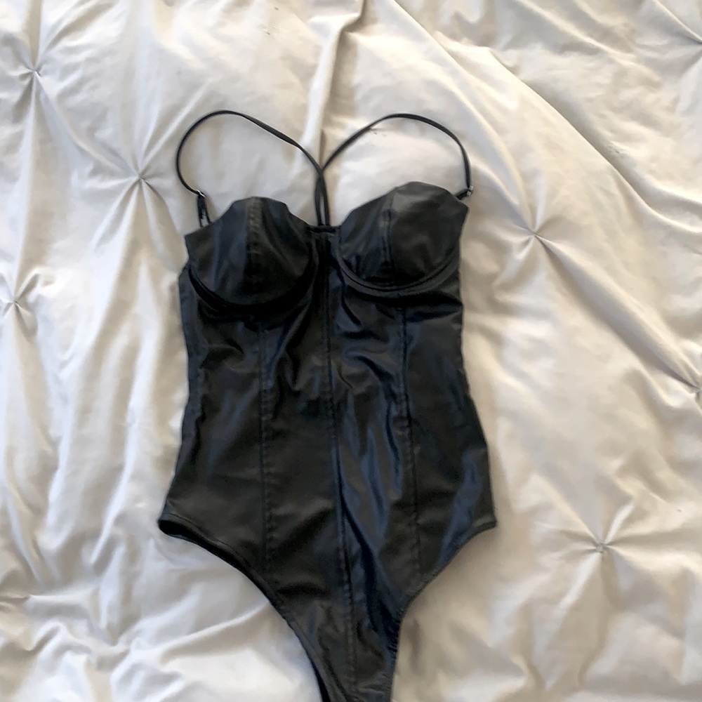 Black leather bodysuit